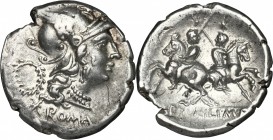 C. Servilius M.f. AR Denarius, 136 BC. D/ Head of Roma right, helmeted; behind, wreath. R/ Dioscuri galloping in opposite directions. Cr. 239/1. AR. g...