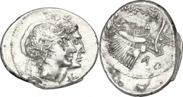 Mn. Fonteius. AR Denarius, 108-107 BC. D/ Jugate and laureate heads of Dioscuri right; below their chins, X. R/ Ship right; above, MN FONTEI; below, A...