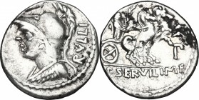 P. Servilius M. f. Rullus. AR Denarius, 100 BC. D/ Head of Minerva left, helmeted. R/ Victory in biga right, holding reins and palm. Cr. 328/1. AR. g....