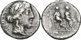 M. Fannius and L. Critonius. AR Denarius, 86 BC. D/ Draped bust of Ceres right; behind, AED PL. R/ Two male figures seated left on subsellium; on left...