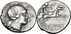 L. Rutilius Flaccus. AR Denarius, 77 BC. D/ Head of Roma right, helmeted. R/ Victory in biga right, holding reins and wreath. Cr. 387/1. AR. g. 3.66 m...