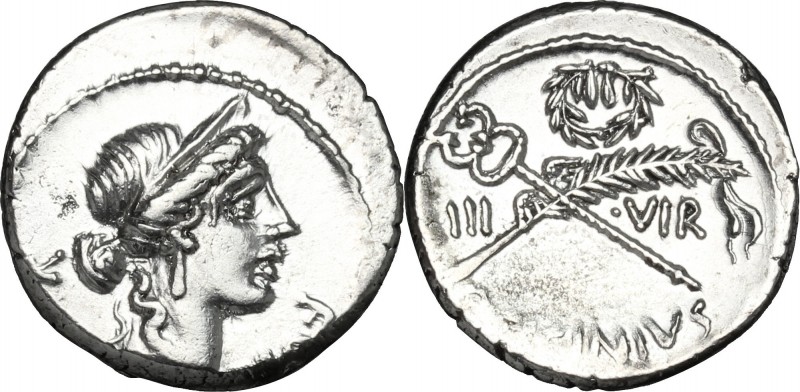 Q. Sicinius. AR Denarius, 49 BC. D/ Head of Fortune right, diademed. R/ Caduceus...