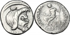 C. Vibius C. f. Pansa Caetronianus. AR Denarius, 48 BC. D/ Mask of Pan right. R/ Jupiter seated left, laureate, holding patera and scepter. Cr. 449/1a...