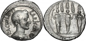 P. Accoleius Lariscolus. AR Denarius, 43 BC. D/ Bust of Diana Nemorensis right, draped. R/ Triple cult statue of Diana Nemorensis (Diana, Hecate and S...
