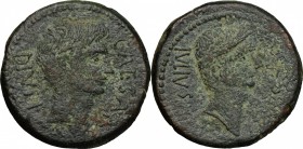 Octavian, with Julius Caesar. AE As, uncertain mint in Italy, 38 BC. D/ Head of Octavian right, bare. R/ Head of Divus Julius right, laureate. Cr. 535...