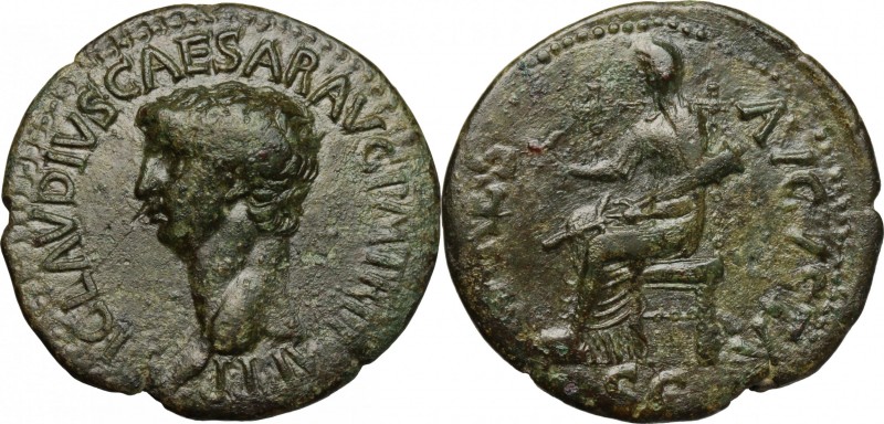 Claudius (41-54). AE Dupondius, 50-54. D/ Head left, bare. R/ Ceres seated left,...