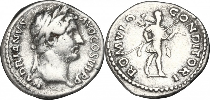 Hadrian (117-138). AR Denarius, Rome mint. Struck circa 134-138 AD. D/ Laureate ...