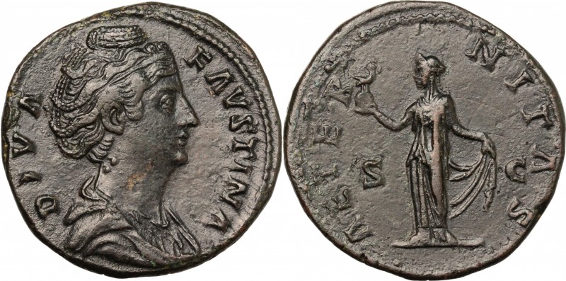 Faustina I (died 141 AD). AE Sestertius, c. 141-146 AD. D/ DIVA FAVSTINA. Draped...