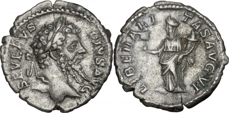 Septimius Severus (193-211). AR Denarius, 202-210. D/ Head right, laureate. R/ L...