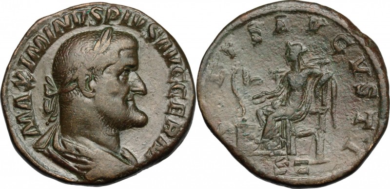 Maximinus Thrax (235-238). AE Sestertius, 236-238. D/ Bust right, laureate, drap...