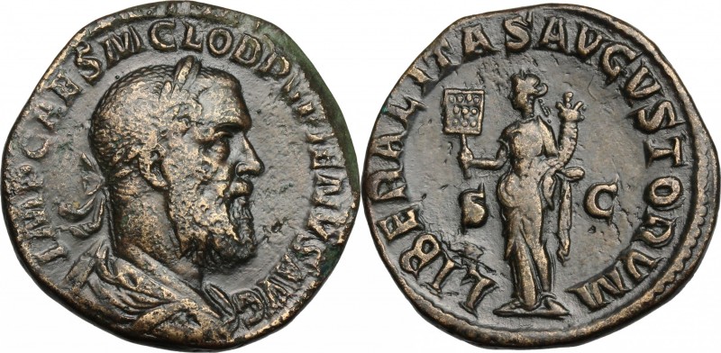 Pupienus (238 AD). AE Sestertius. D/ Bust right, laureate, draped, cuirassed. R/...