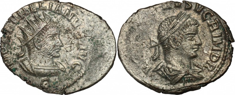 Aurelian with Vabalathus (270-275). AR Antoninianus, Antioch mint. D/ Bust of Au...