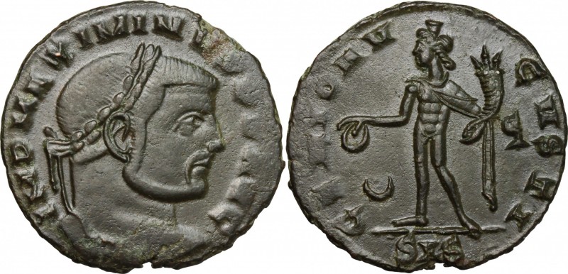 Maximinus II Daia (308-313). AE Follis, Siscia mint, 310-311. D/ Head right, lau...