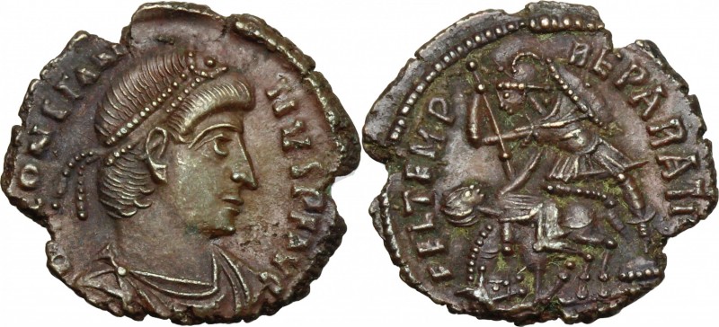 Constantius II (337-361). AE Follis, 350-361. D/ Bust right, diademed, draped, c...