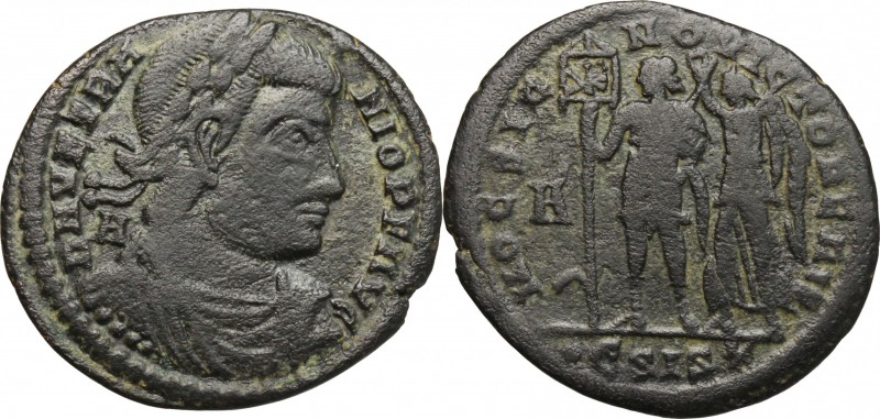 Vetranio (350 AD). AE Follis, Siscia mint. D/ Bust right, laureate, cuirassed. R...