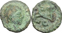 Ostrogothic Italy, Athalaric (526-534). AE 2 1/2 Nummi, Rome mint, 527-534. D/ Bust of Justinian right, pearl-diademed, draped, cuirassed. R/ Monogram...