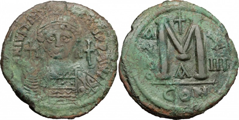 Justinian I (527-565). AE Follis, Constantinople mint, 539-540. D/ Bust of Justi...