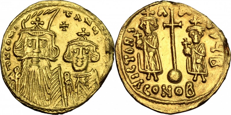 Constans II, with Constantine IV, Heraclius, and Tiberius (641-668). AV Solidus,...