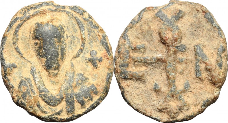 PB Bulla, 6th-7th century. D/ Bust of a saint facing, nimbate. R/ Monogram. PB. ...