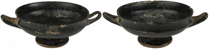 Greek black-glazed kylix.
 4th century BC.
 21 cm diameter (including handles)...