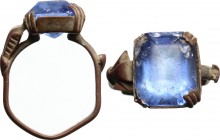 Ring with blue glass paste gem.
 Medieval period. 
 15.25 mm size.