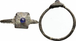 Bronze ring, square bezel with glass paste inlaid.
 Late roman to middle ages.
 18.5 mm size.