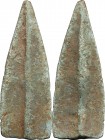 Early Greek or Scythian large bronze arrowhead fragment.
 4th - 2nd century BC. 
 34 mm. 3.32 g.