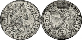 Austria. Leopold I (1657-1705). AR 3 Kreuzer 1684, Hall in Tirol mint. KM 1245. AR. g. 1.55 mm. 20.00 Partly toned. About EF.