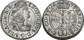 Austria. Leopold I (1657-1705). AR 3 Kreuzer 1697, Hall in Tirol mint. KM 1245. AR. g. 1.36 mm. 20.50 About EF.