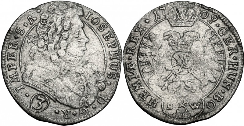 Austria. Joseph I (1705-1711). AR 3 Kreuzer 1709, Kuttenberg (Kutna Hora) mint. ...