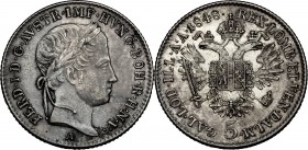 Austria. Ferdinand I (1835-1848). AR 5 Kreuzer 1848 A, Vienna mint. Frühwald 885. AR. g. 2.23 mm. 20.00 Toned. EF.