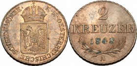 Austria. Franz Joseph (1848-1916). AE 2 kreuzer 1848 A, Vienna mint. KM 2188. AE. g. 16.59 mm. 30.50 UNC.