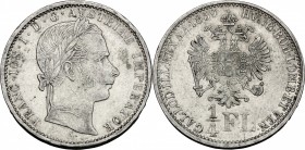 Austria. Franz Joseph (1848-1916). AR 1/4 Florin 1859 A, Vienna mint. KM 2214. AR. g. 5.29 mm. 23.00 About EF/Good VF.