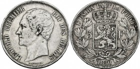 Belgium. Leopold I (1831-1865). AR 5 Francs, 1850. KM 17. AR. g. 25.04 mm. 38.00 VF.