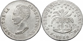 Bolivia. Republic (1825 - ). AR 8 Soles, 1850 FM, Potosí mint. KM 109. AR. g. 26.83 mm. 36.70 About EF.