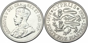 Cyprus. George V (1910-1936). AR 45 Piastres, 1928. KM 19. AR. g. 28.29 mm. 39.00 Minor contact marks About UNC.