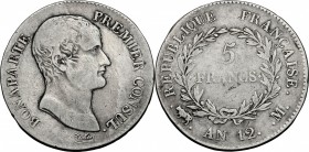 France. Consulship (1799-1804). AR 5 Francs AN 12 M, Toulouse mint. Gad. 579. AR. g. 24.67 mm. 37.00 Good F/About VF.