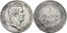 France. Louis Philippe I (1830-1848). AR 5 Francs 1831 K, Bordeaux mint. Gad. 676. AR. g. 24.93 mm. 37.00 VF.