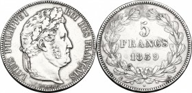 France. Louis Philippe I (1830-1848). AR 5 francs 1839 A, Paris mint. Gad. 678. AR. mm. 37.00 Good VF.