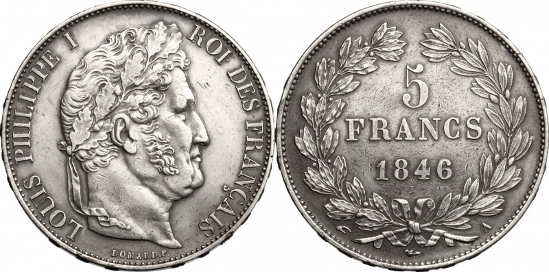 France. Louis Philippe I (1830-1848). AR 5 francs 1846 A, Paris mint. Gad. 678a....