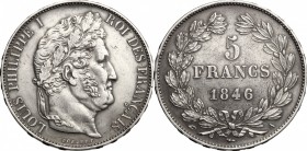 France. Louis Philippe I (1830-1848). AR 5 francs 1846 A, Paris mint. Gad. 678a. AR. mm. 37.00 Good VF.