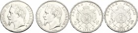 France. Napoleon III (1852-1870). Lot of 2 coins: AR 5 francs 1868 and 1869 BB, Strasbourg mint. Gad. 739. AR. mm. 37.00 Minor contact marks. VF+/Abou...