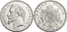 France. Napoleon III (1852-1870). AR 5 francs 1868 A, Paris mint. Gad. 739. AR. mm. 37.00 Minor contact marks. Good VF/EF.