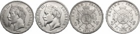 France. Napoleon III (1852-1870). Lot of 2 coins: AR 5 francs 1870 A and BB, Paris and Strasbourg mint. Gad. 739. AR. mm. 37.00 VF.