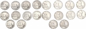 France. Fourth Republic (1947-1959). Lot of 10 Cupro-Nickel coins: 100 francs Cochet (1954, 1954 B , 1955, 1955 B, 1956, 1956 B, 1957, 1957 B, 1958, 1...
