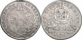 Germany. Joseph II (1765-1790). AR 20 Kreuzer, Regensburg mint, 1775. KM 420. AR. g. 6.32 mm. 28.00 VF.
