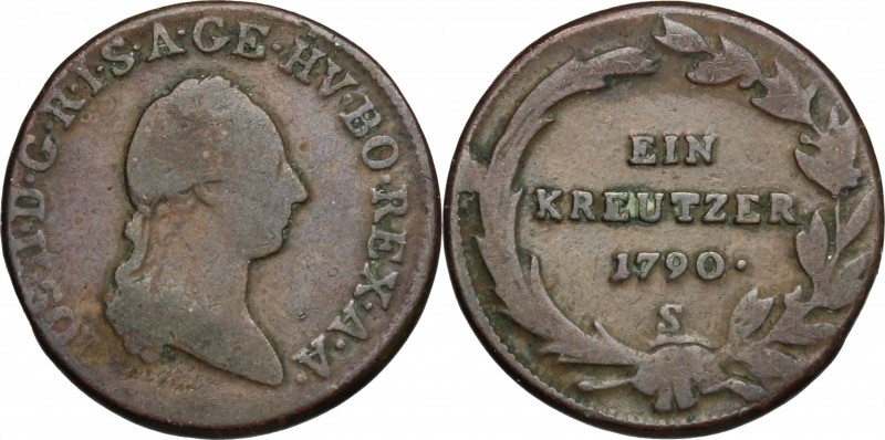 Hungary. Joseph II (1765-1790). AE Kreuzer 1790 S, Schmöllnitz mint. Herinek 418...