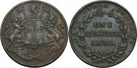 India. East India Company (1757-1858). AE 1/4 Anna, 1835. KM 446. AE. g. 6.49 mm. 25.00 EF.