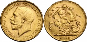 India. George V (1910-1936). AV Sovereign 1918, Bombay mint. SCBC 3998. Fr. 1609. AV. g. 7.97 mm. 22.00 Good VF. The Bombay mint struck sovereigns for...