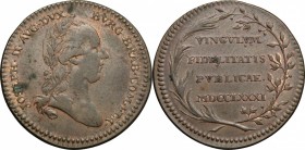 Belgium. Joseph II (1765-1790). AE Jeton, Brabant and Flandre, 1781. D/ Head right, laureate. R/ Inscription in four lines within wreath. AE. g. 4.20 ...